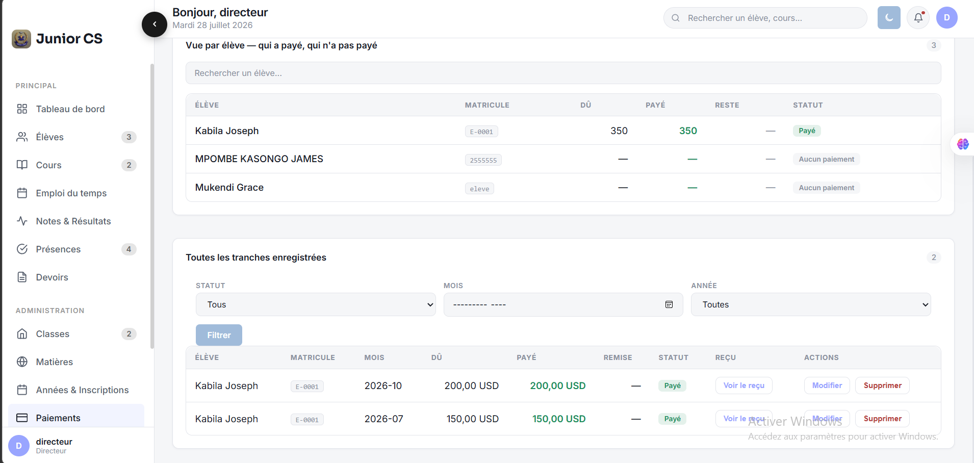 Panlyack ERP — Gestion des paiements